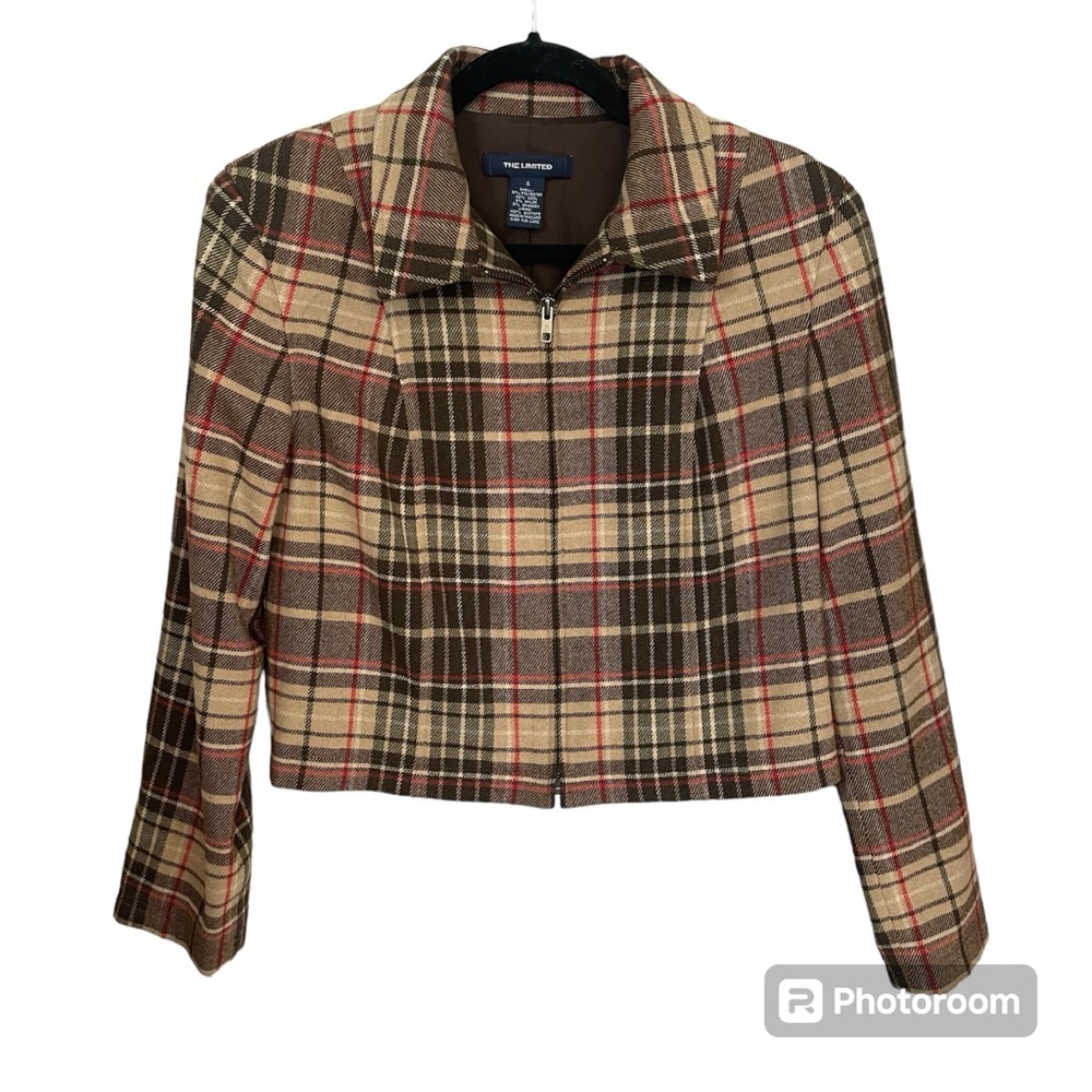 The Limited Vintage Wool Blend Plaid Zip Jacket